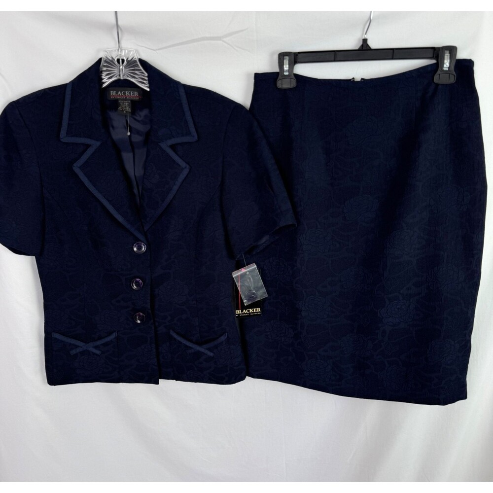 Blacker by Stanley Blacker Women's 2 Piece Jacket/Skirt Suit Size 8 Blue NEW